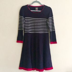 Vince Camuto Navy Blue Striped Knit Sweater Dress